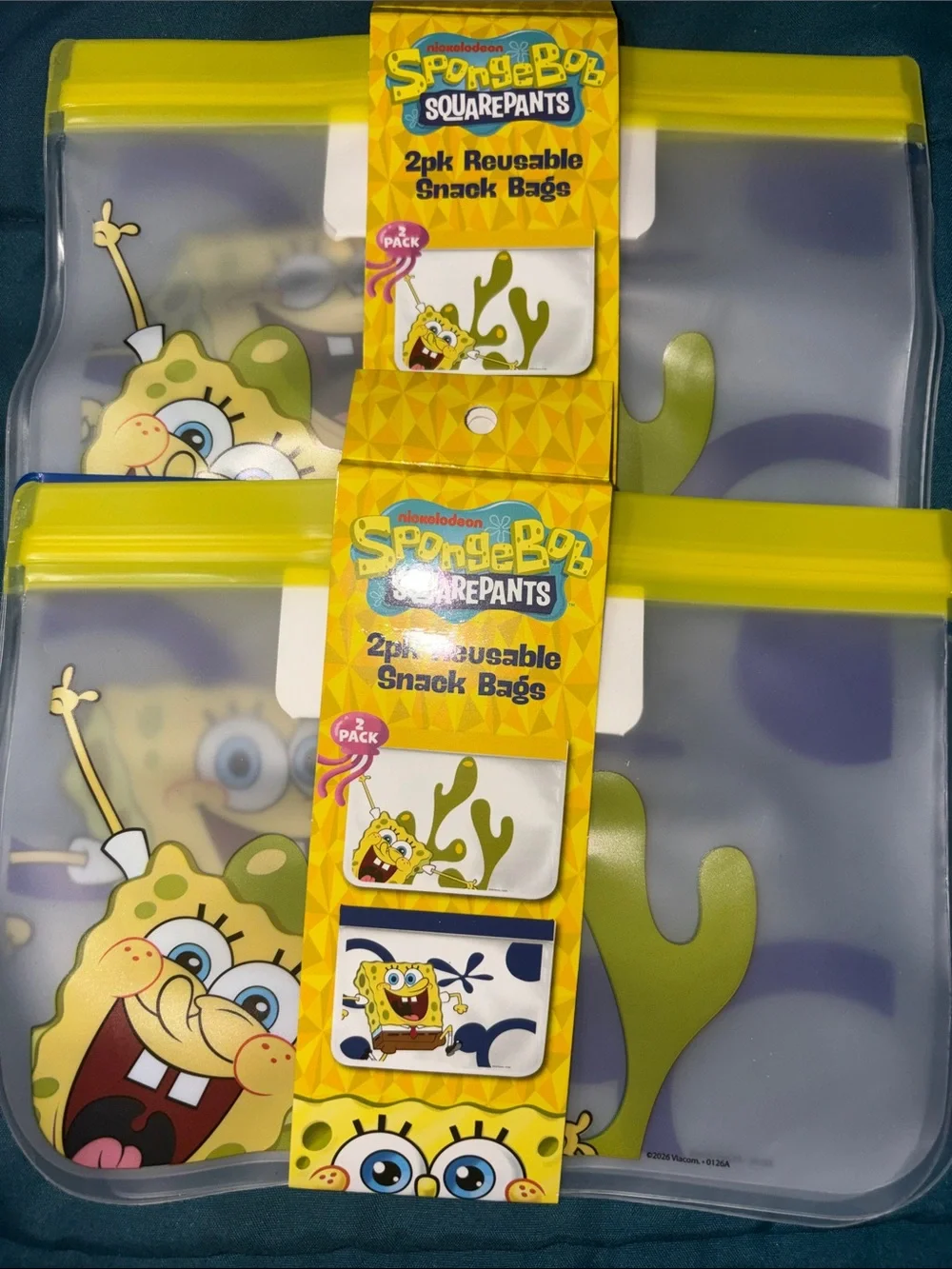 SpongeBob Squarepants Yellow & Blue Reusable Snack Bag 2-Pack x 2